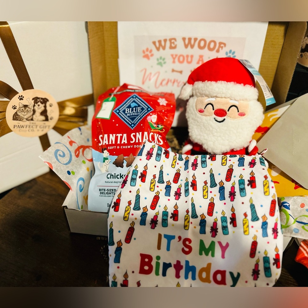 Christmas/Birthday  Plaid Dog Bandana/ Treats and Toys